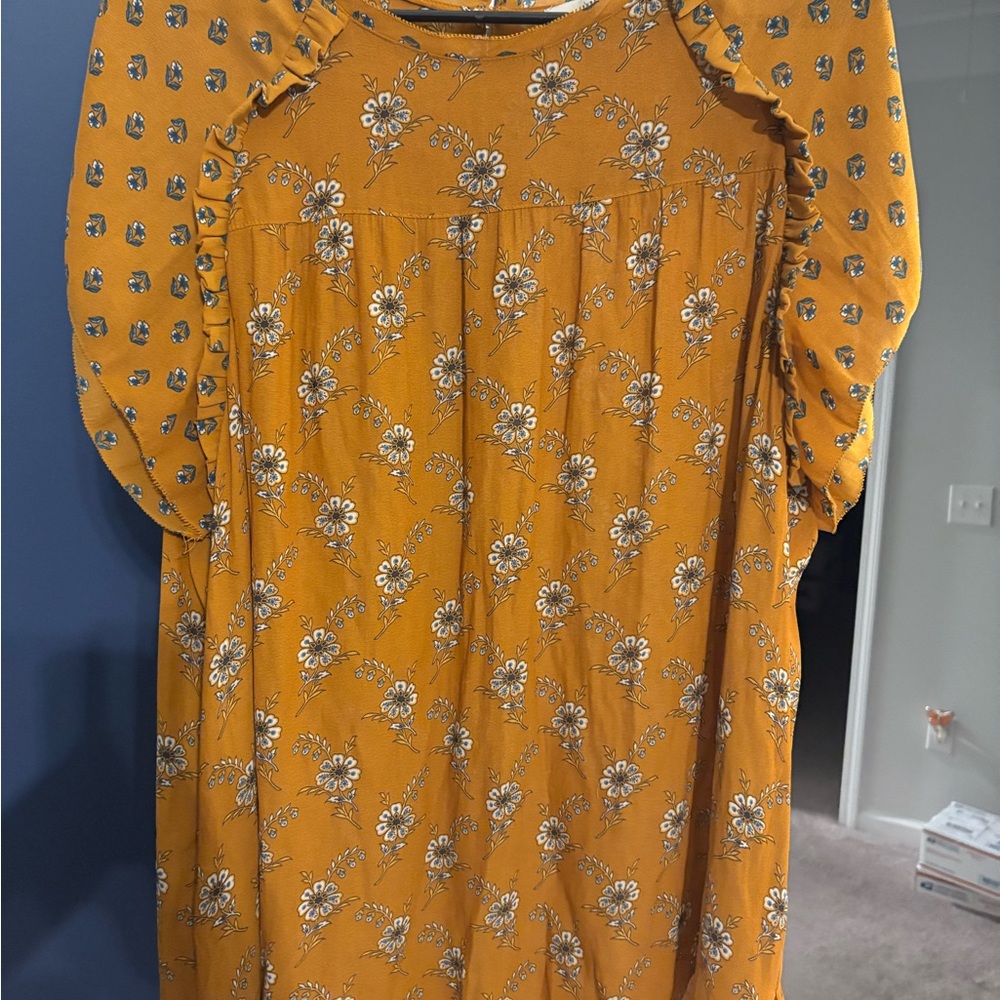 LOFT Mustard Floral Blouse
